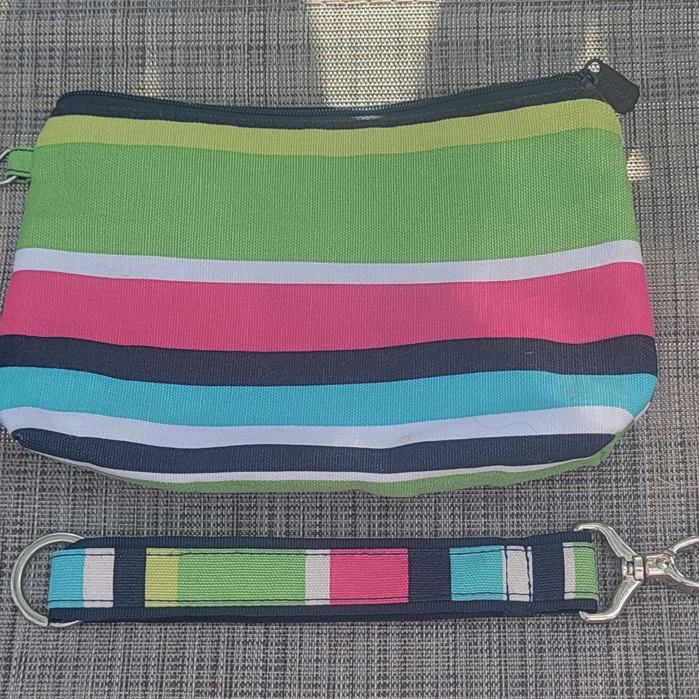Thirty-One Striped Clutch in Green, Pink, and Blue